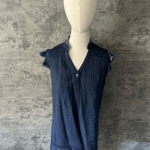 Edge Blue Cap Sleeve Mandarin Collar Blouse